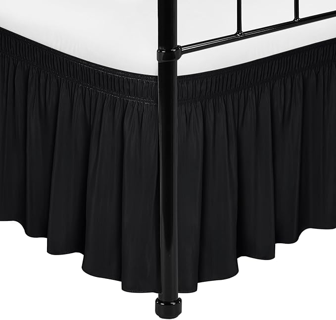 Biscaynebay Wrap Around Bed Skirts with Split Corners for Twin/Twin XL Beds 18" Drop, Black Adjustable Elastic Dust Ruffles Easy Fit Wrinkle Resistant Silky Luxurious Fabric Machine Washable