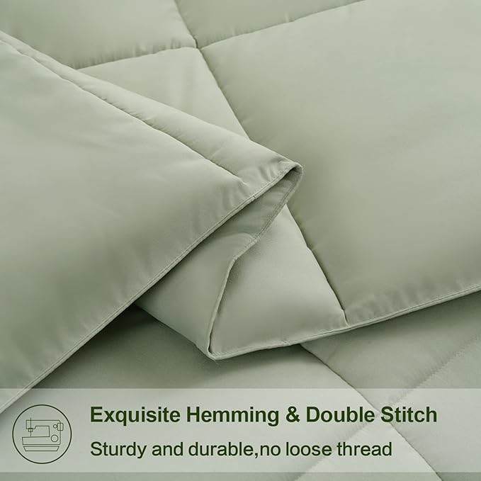 EASELAND Oversized King Down Alternative Comforter - Quilted Duvet Insert for All Seasons, Soft Lightweight with Corner Tabs, Summer Winter Warm Bedding, Sage Green 98x116 Inches