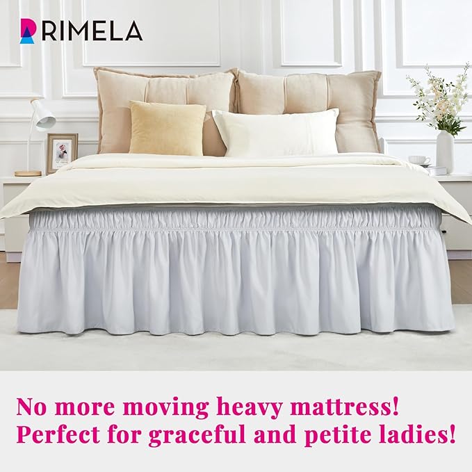 RIMELA Ice Grey Bed Skirt King Size 15 Inch Drop, Elastic Bed Skirting for Bed Base and Frame, Bedding Dust Ruffle Easy to Install, Lightweight Wrap Around Adjustable Bedskirt
