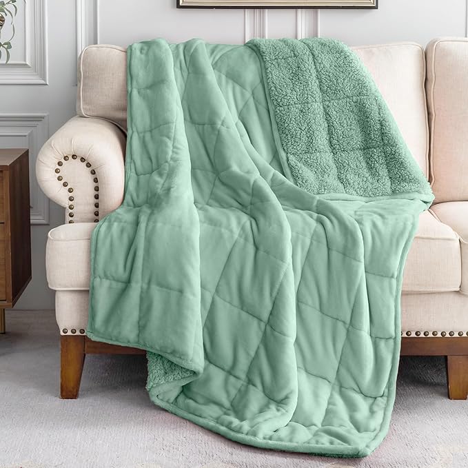 Uttermara Weighted Blanket Queen Size 20lbs 60x80 inches with Soft Plush Fleece, Cozy Warm Sherpa Snuggle Thick Heavy Blanket Great for Sleep and Calming, Sage Green