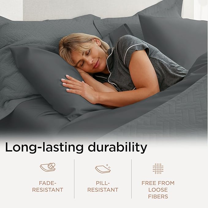 Threadmill 100% Cotton Sheets for Queen Size Bed - 600 Thread Count Queen Bed Sheets Set with 16” Deep Pocket - Sateen Weave 4-Piece Bedding Set with Cooling Effect, Dark Grey