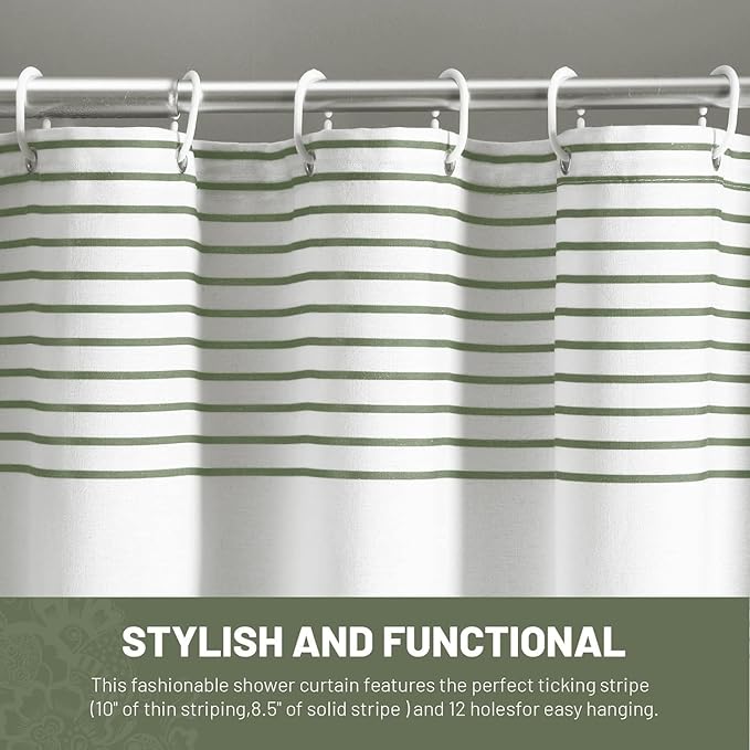 Awellife Sage Green Shower Curtain for Bathroom Boho Stripe Shower Curtain 72 X 72 Inches Farmhouse Cotton