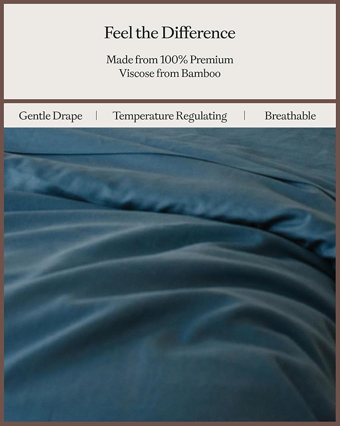 Cozy Earth Luxury Duvet Cover Twin - 100% Viscose from Bamboo - Ultra-Soft, Cooling & Lightweight Duvet Cover - Temperature-Regulating Bedding with Concealed Zip - Pacific Blue