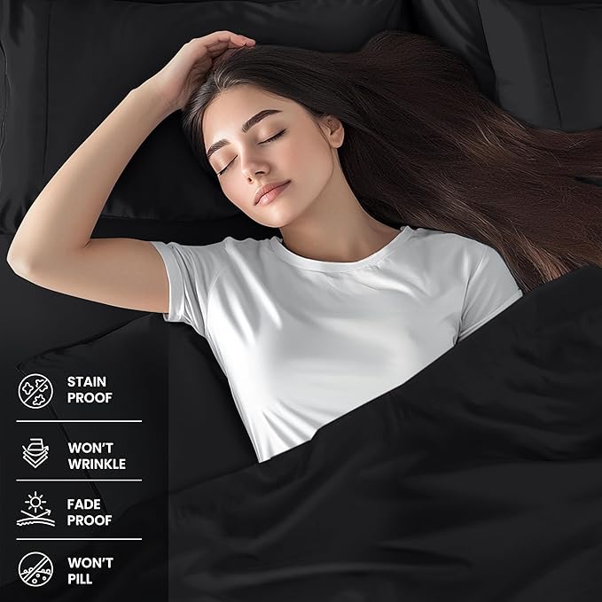 Utopia Bedding Twin Sheet Set – 3 Piece Bed Sheets for Twin Size Bed, Soft and Breathable Microfiber, Includes 1 Fitted Sheet, 1 Flat Sheet and 1 Pillowcase (Black)