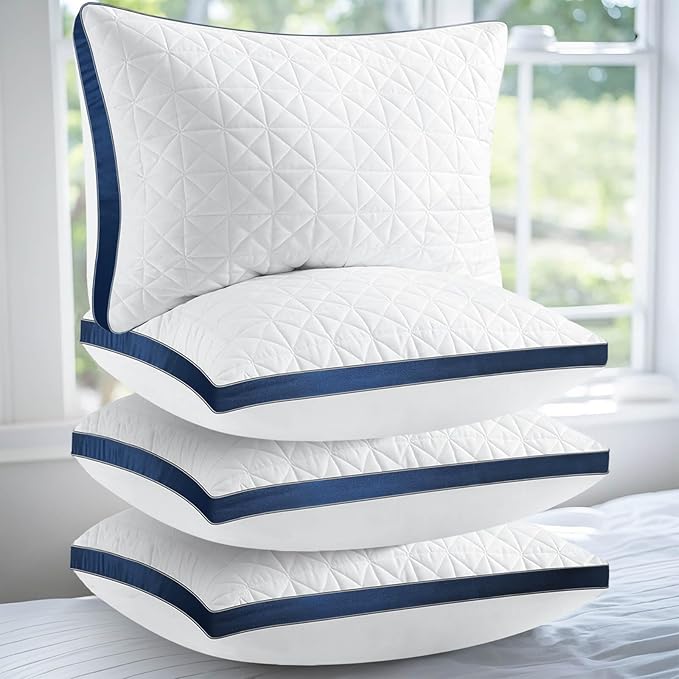 King Size Pillows Set of 4 - Cooling Hotel Luxury Bed Pillows for Sleeping 4 Pack, Supportive Breathable Down Alternative Gusseted Pillow for Side Stomach or Back Sleepers