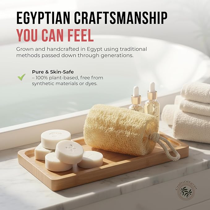 CraftsOfEgypt Natural Loofah Sponge – Egyptian Luffa Body Scrubber Pack of 2 for Men & Women, Natural Bath & Shower Loofah Exfoliator, All Natural Loofah Sponges for Face Back & Body, 6" x 6"