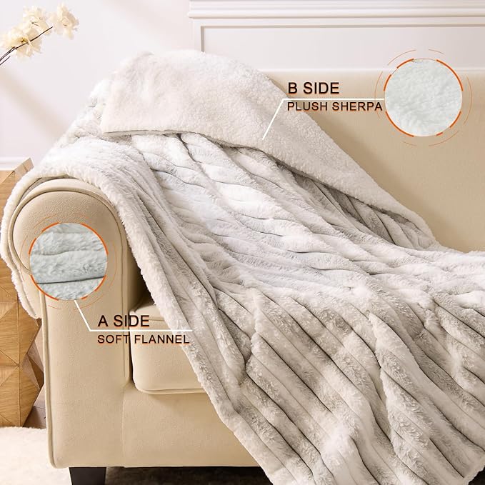 Heated Blanket Twin - 62"x84" Fast Heating Bed Electric Blankets with 6 Heating Levels & 10 Hours Auto Off, Soft Ribbed Faux Fur Sherpa, Over-Heated Protection ETL, Light Gray