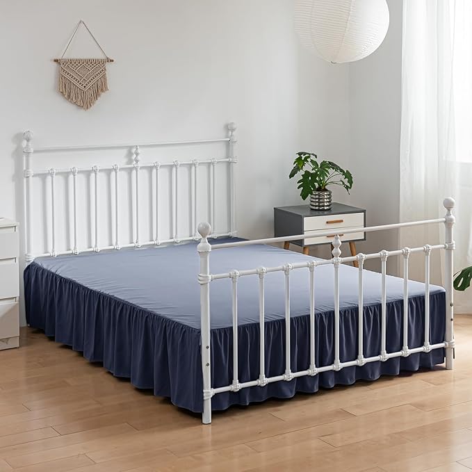 Bed Skirt King Size Ruffled Bed Skirts with Split Corners,14 Inch Drop Dust Ruffle Bed Skirt with Platform, Blue