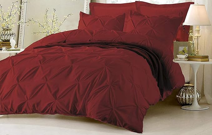King Size Duvet Cover Egyptian Cotton Pinch Pleated 800 Thread Count 100% Egyptian Cotton Long Staple Quilt Cover, Silky Soft, Breathable with Hidden Zipper Closure 1 Piece Duvet Cover (Burgundy)