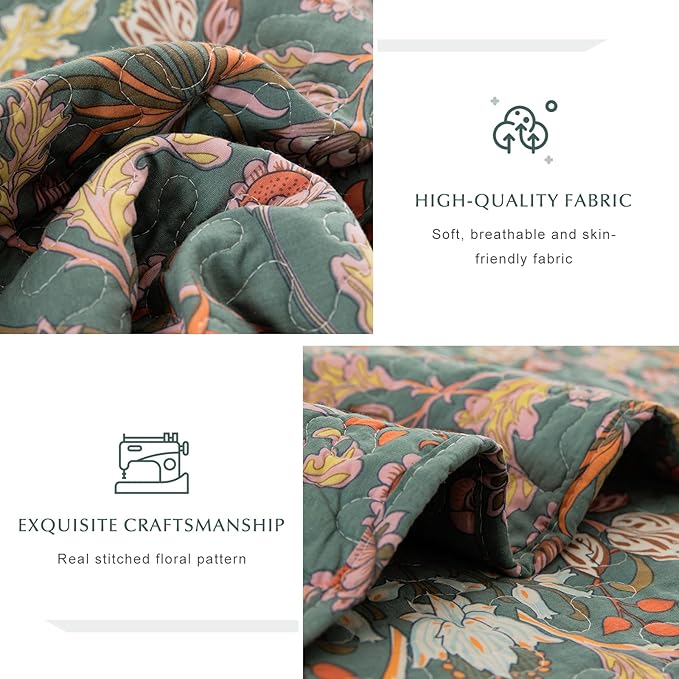 Lady Ann Oversized King Bedspreads 128x120, 100% Cotton Oversized King Quilt Bedding Set Vibrant Paisley Floral Pattern Plant Botanical Printed Quilted Coverlet Set, 3 PCS