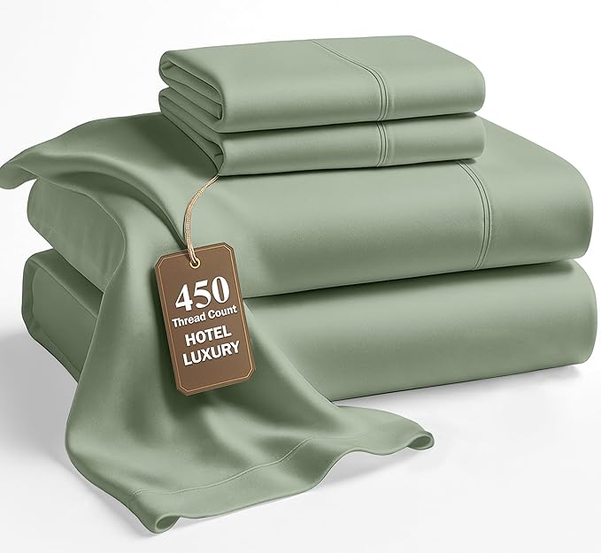 LANE LINEN California King Sheets - 4 Pc Cal King Sheets Set, 450 Thread Count 100% Cotton, Deep Pocket, Cooling, Hotel Luxury - Iceberg Green