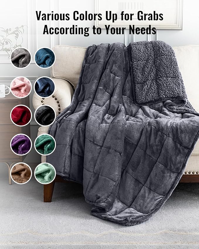 Uttermara Weighted Blanket for Adults, Twin Size 12 lbs Heavy Blanket with Reversible Soft Shiny Velour Fleece and Cozy Warm Sherpa for Couch Bed, Calming and Relaxing, 48 x 72 inches in Dark Grey