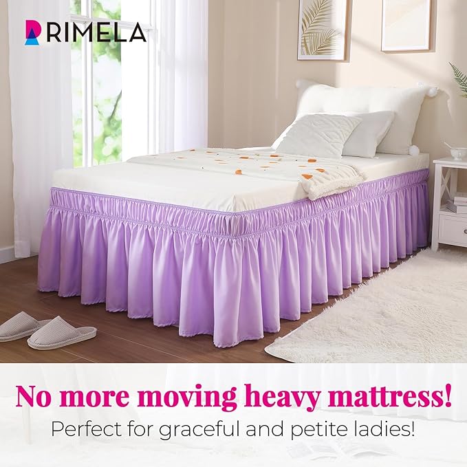 RIMELA Lilac Purple Bed Skirt Twin Size 15 Inch Drop, Elastic Bed Skirting for Bed Base and Frame, Bedding Dust Ruffle Easy to Install, Lightweight Wrap Around Adjustable Bedskirt