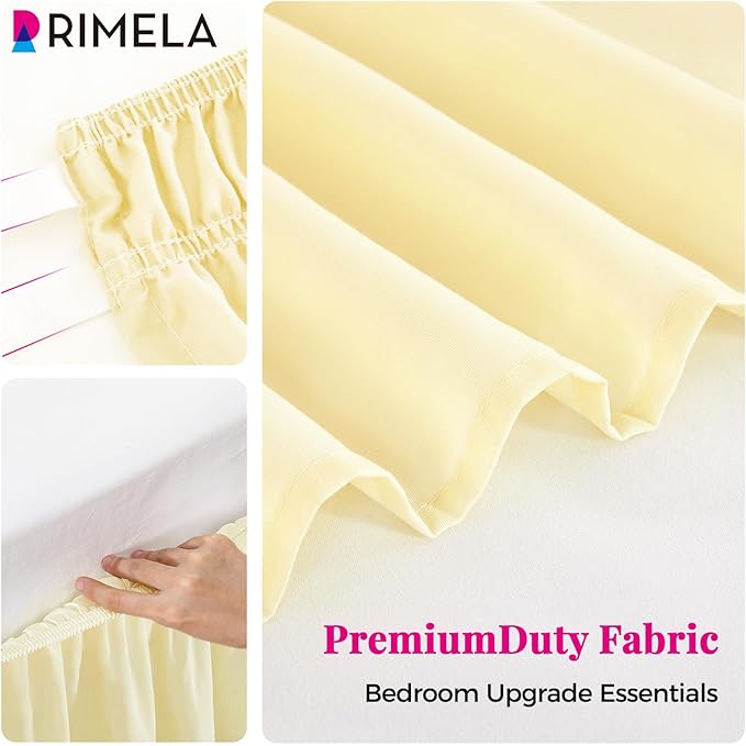 RIMELA Bed Skirt Queen Size 14 Inch Drop, Wrap Around Elastic Bedskirt Solid Microfiber Luxury Hotel Quality Fabric, Easy to Install Machine Washable Wrinkle & Fade Resistant, Beige Yellow