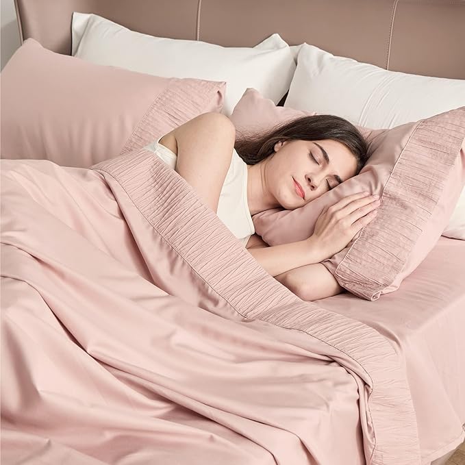 Bedsure Full Size Bed Sheets - 4 Pieces Soft Full Sheet Set - Breathable & Cooling - Hotel Luxury - Easy Care Polyester Microfiber Bedding for Women, Men, Dusty Pink