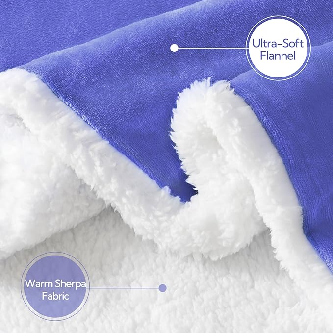 Electric Heated Blanket Throw 50"x60" - Soft Cozy Flannel & Sherpa Fabric Dual-Sided, 9 Heat Settings & 2-10 Hours Auto Off, Warming Heated Throw for Home Office, Machine Washable, Purple