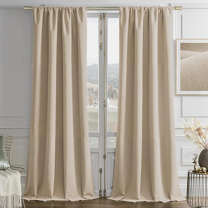 Joydeco Latte Coffee Velvet Curtains 96 Inches 2 Panels, Luxury Thermal Insulated Soft Curtains for Bedroom & Living Room, Room Darkening Velvet Drapes, Rod Pocket (52W x 96L)