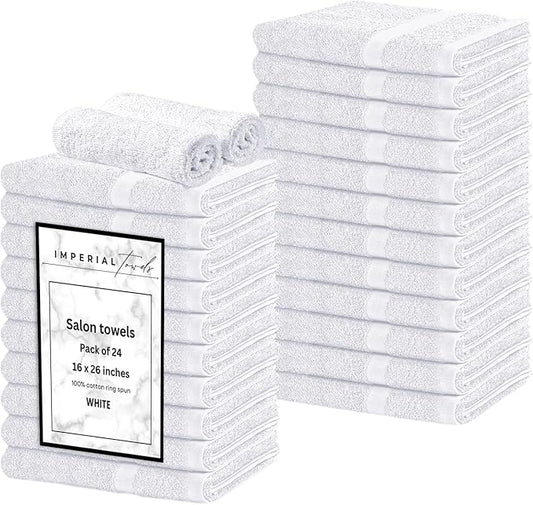 Hand Towels (Pack of 24) White Economy Towels Salon Towels - 100% Cotton Spa Towel– 16 x 27 Inches Highly Absorbable, Facial, Gym, Hair Face Towels Bulk