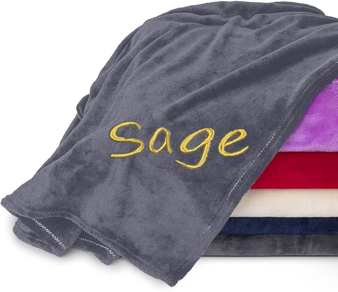 Personalized Blankets for Adults - Custom Blanket with Embroidered Name or Monogram - Soft Fleece Throw Cover for Bed & Couch - Grey (60"x80")