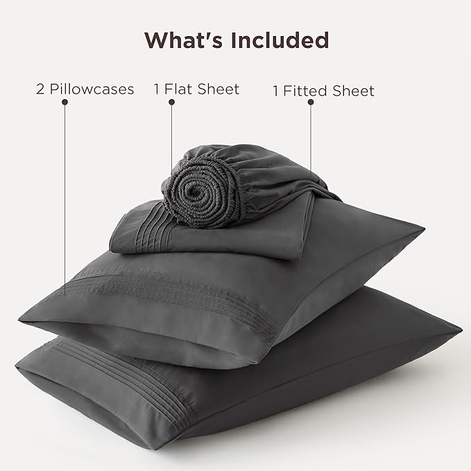 Bedsure Deep Pocket California King Sheet Sets - Fits Mattresses Up to 21 Inches Thick - 4 Piece Bed Sheets, Moisture Wicking, Soft & Cooling Bedsheet & Pillowcases, Easy & Secure Fit, Grey