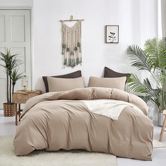 KAREVER Taupe Comforter Queen Khaki Bedding Set Women Soft Dark Champagne Bedding Set Men Breathable Cream Coffee Comforter Set Queen
