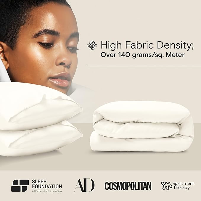 DOZ Duvet Cover Set, 100% Viscose derived from Bamboo, Organically Grown, Buttery Soft, Cooling Duvet Covers, High GSM, 1 Duvet Cover and 2 Pillowcases, 90"x90" (Ivory, Full/Queen)