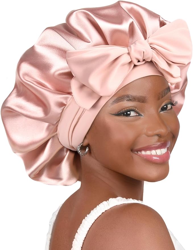 YANIBEST Silk Bonnet for Sleeping Women Adjustable Double Layer Satin Bonnet Reduce Friction Prevent Frizz Natural Curly Hair