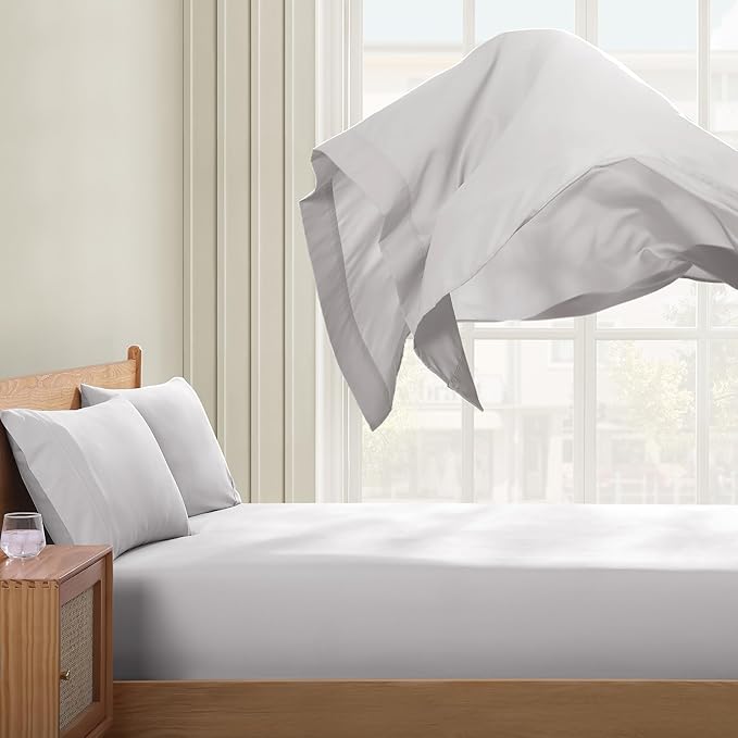 UGG Full Sheet Set 4-Piece Luxury Cooling Sheets Deep Pockets Premium Bedding with 2 Pillow Shams Hypoallergenic Machine Washable Soft Lightweight Bed Set for Bedroom, Full, Stone Grey (Hedi)