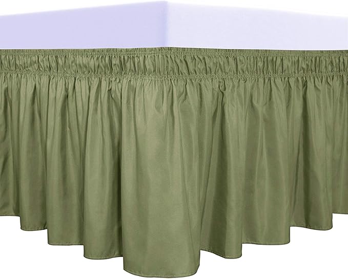 PureFit Wrap Around Ruffled Bed Skirt with Adjustable Elastic Belt - 22 Inch Drop Easy to Put On, Wrinkle Free Bedskirt Dust Ruffles, Bed Frame Cover for Twin,Twin XL and Full Size Beds, Light Green