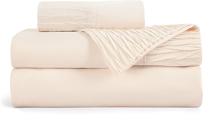 Bedsure Twin Sheets Set - 3 Pieces Soft Twin Bed Sheets - Breathable & Cooling - Hotel Luxury - Easy Care Polyester Microfiber Bedding for Women, Men, Light Beige