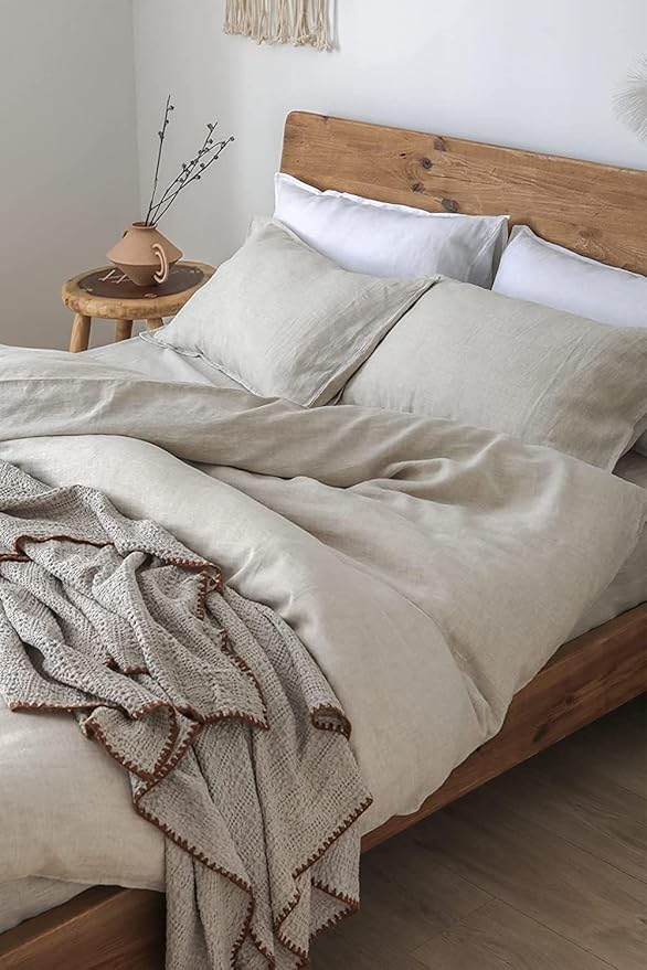 XZ XIFA Linen Duvet Cover Full, 100% Washed French Flax Linen Bedding Set with Zipper Closure, Cooling & Textured Bed Sets for Hot Sleepers(1 Duvet Cover, 2 Pillowcases)