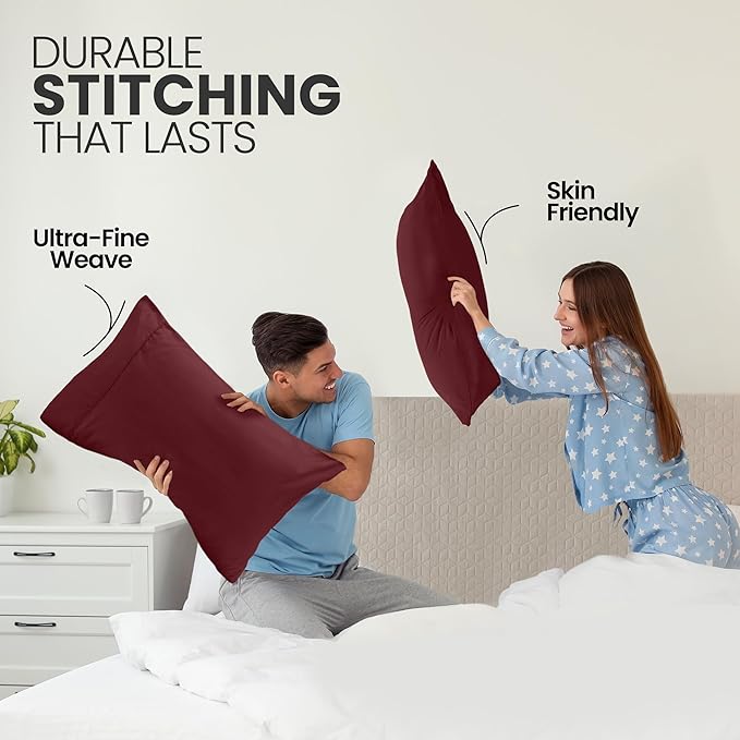Pillow Covers by Utopia Bedding - Standard Size 2-Pack – Soft Brushed Microfiber – Perfect for Hospitals, Hotels, Guest Rooms – Oeko-TEX Certified, 20x26 Inches (Burgundy)
