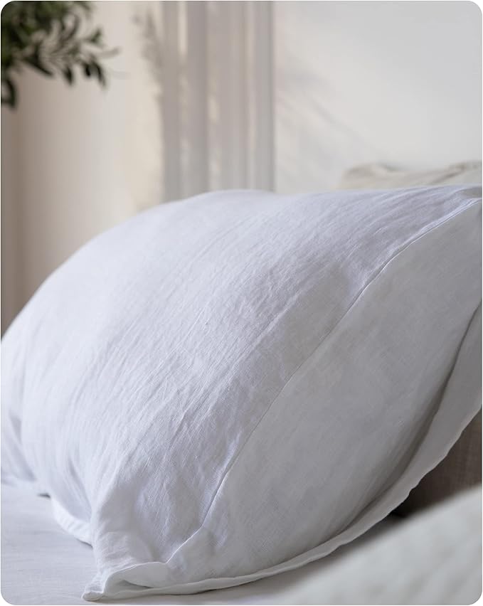 XZ XIFA Linen Pillowcases King - Pack of 2-100% Natural Washed French Flax, Breathable, Durable, Textured Envelope Pillowcases - White, 20'' x 40''