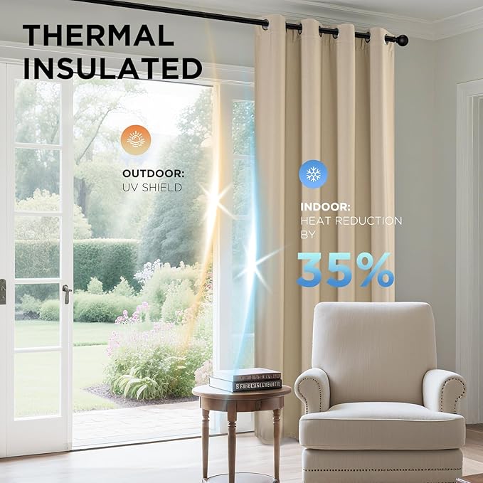 Joydeco Beige Curtains 95 Inches Long 2 Panels Set, Thermal Insulated Long Curtains& Drapes 2 Burg, Room Darkening Grommet Drapes for Living Room Bedroom Window (W52 x L95 Inch, Light Beige)
