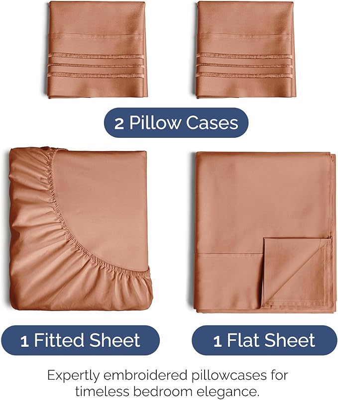 Cal King Size 4 Piece Sheet Set - Extra Soft, Breathable & Cooling - Hotel Luxury Durable Bed Sheets for Women & Men - Deep Pockets, Easy-Fit & Wrinkle-Free - Warm Peach Oeko-Tex