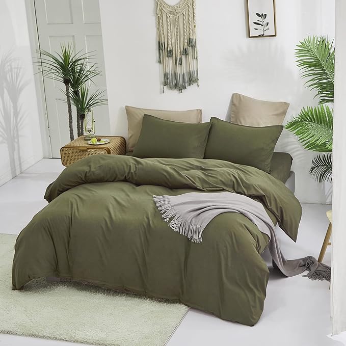 Cottonight Olive Green Comforter Set Twin Bedding Set Solid Dark Green Blanket Quilts Soft Breathable Fashion 3 Pcs Comforter Set for Twin Bed
