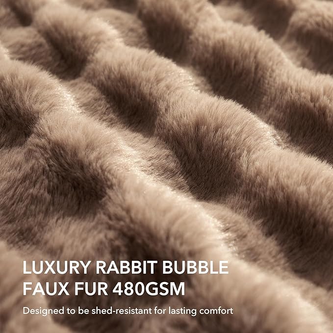 Faux Rabbit Fur Bubble Heated Blanket Twin Camel - Ultra Soft Cozy Luxury Electric Blanket with 6 Heating Levels & 10 Timer Settings, Machine Washable and Decor Gifts for Home (62" x 84")
