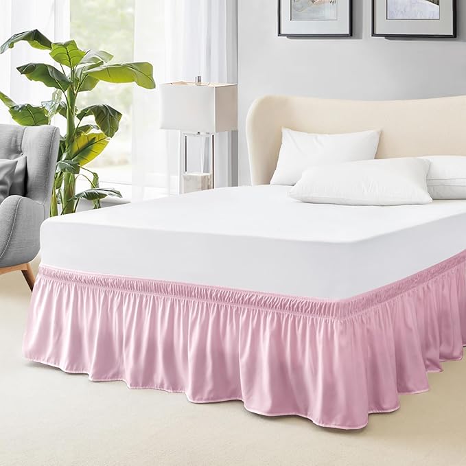 FreshCulture King Bed Skirt, Dust Ruffle for King Size Bed, Easy Fit with 18-Inch Tailored Drop, Elastic Wrap Around Bed Skirt King Size, Hotel Quality Bed Skirts for Adjustable Bed (Dusty Pink)