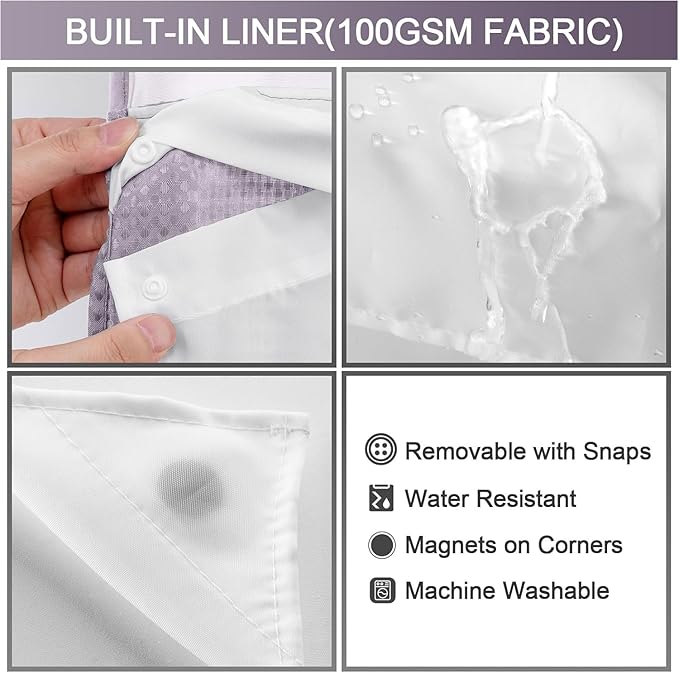 YellyHommy No Hook Shower Curtain with Snap in Liner Set Less Time Waffle Shower Curtain for Bathroom (Lavender, 81" L x 72" W)