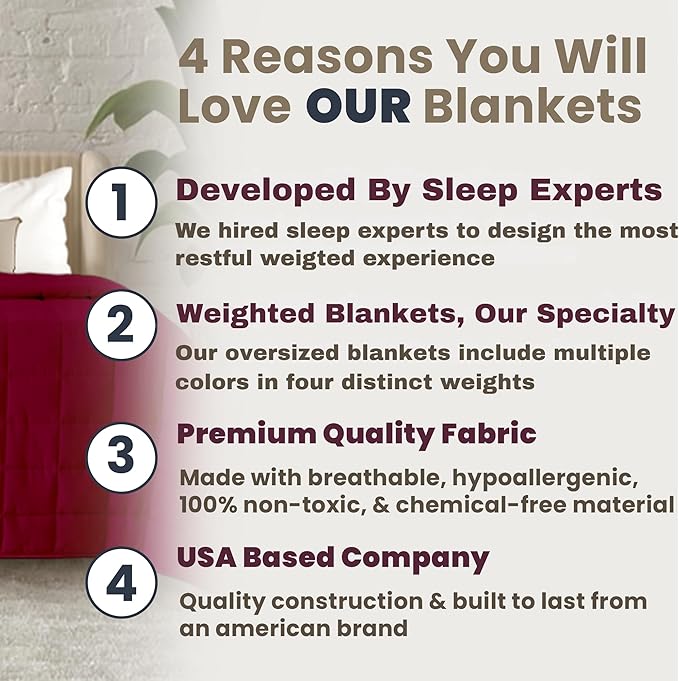HomeSmart Products 50lbs Weighted Blanket Queen Size - Breathable, Hypoallergenic Soft Fabric, Extra Heavy Blanket Red Burdundy