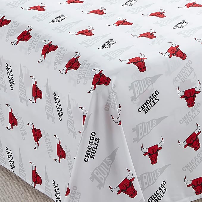 NORTHWEST Officially Licensed Chicago Bulls NBA Full Size Sheet Set – Soft Team Logo Bedding for Dorms, Bedrooms, Fan Caves & Game Day Style