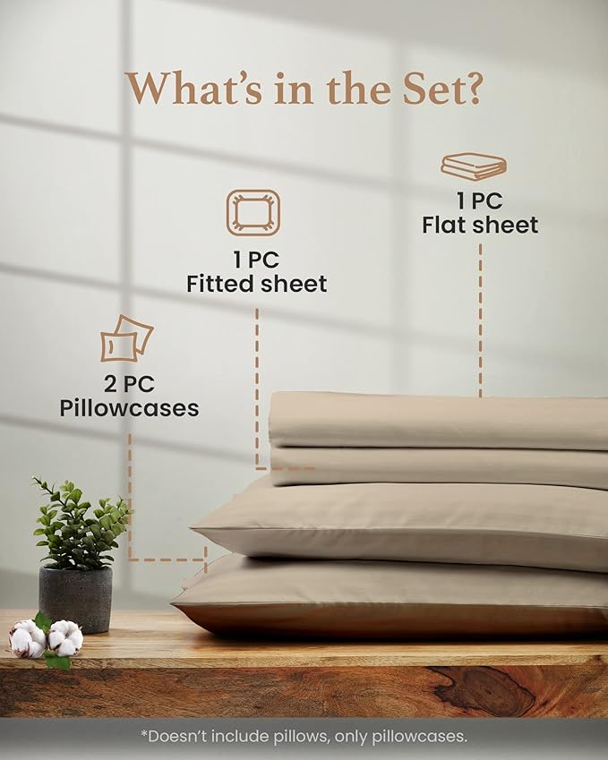 Good Sleep Bedding California King Sheet Sets - 100% Egyptian Cotton Sheets California King Size, 4Pc, Cal King Sheet Set, Soft Sateen Weave, 16" Deep Pocket California King Sheet Set - Taupe
