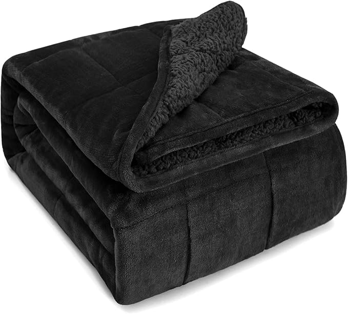 Sivio Weighted Blanket for Adult, 20 lbs Sherpa Heavy Throw with Fleece Reversible, Queen Size, Weighted Blanket for Men and Women Deep Sleeping, 60 x 80 Inches Dual Sided Black