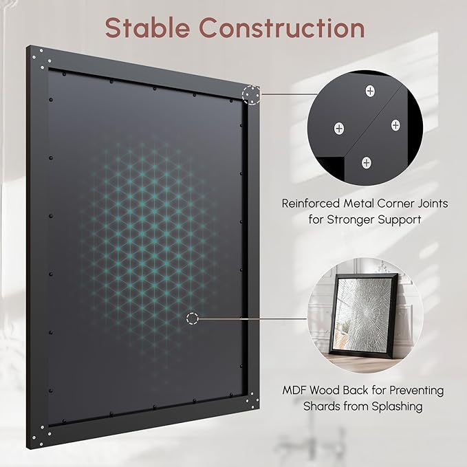 USHOWER Black Bathroom Mirrors for Over Sink, 30x40 Inch Beveled Rectangular Bathroom Vanity Mirror, Brushed Thick Aluminum Framed, Anti-Rust, 4mm Copper-Free Silver Wall Mirror
