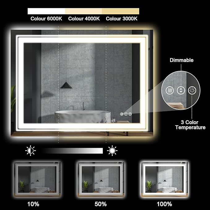 27x19 LED Bathroom Mirror with Front and Backlight, Dimmable Lighted Bathroom Vanity Mirror with Anti-Fog, Memory Function,Tempered Glass(Horizontal/Vertical)