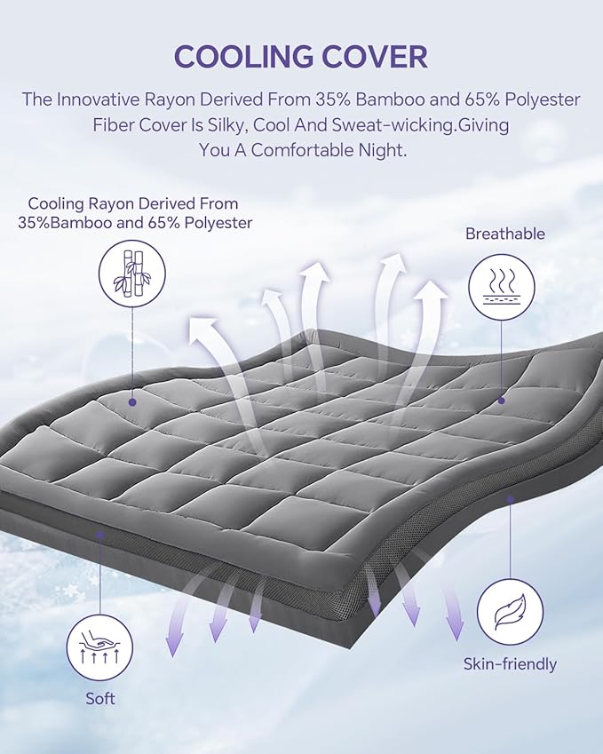 Dual Layer 4 Inch Memory Foam Mattress Topper Twin - 2 Inch Gel Memory Foam and 2 Inch Pillow Top Mattress Pad, 7-Zone Egg Crate Twin Size Mattress Topper (Grey)