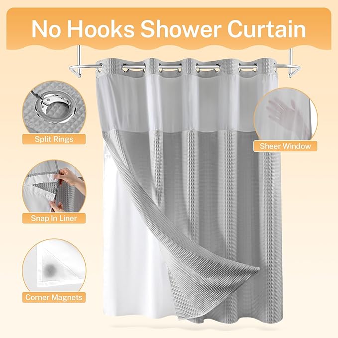 River Dream Lake Wanaka Fabric Shower Curtain Set, Cotton Blend, Waffle Weave, with Snap in Replacement Liner，71 x 86 inches