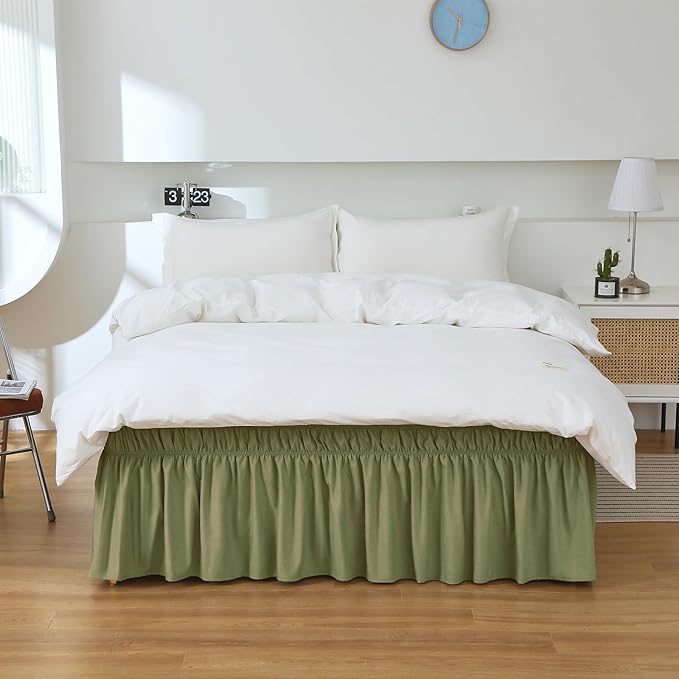 MEILA Full Bed Skirt, Wrap Around Ruffle Bed Skit for Full Beds with 16 inch Drop, Elastic Dust Ruffles Easy Fit Wrinkle & Fade Resistant, Sage