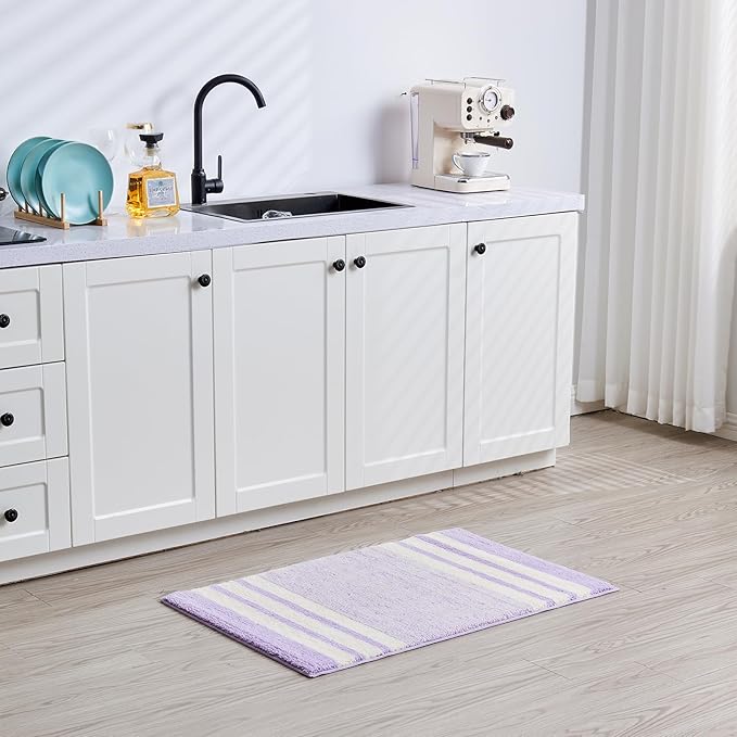 CozeCube Bath mats for Bathroom Non Slip, Fluffy Absorbent Microfiber Bath mat Washable, Aesthetic Bathroom Rugs, Large Purple Striped Bath mat, Lavender, 36" x 24"