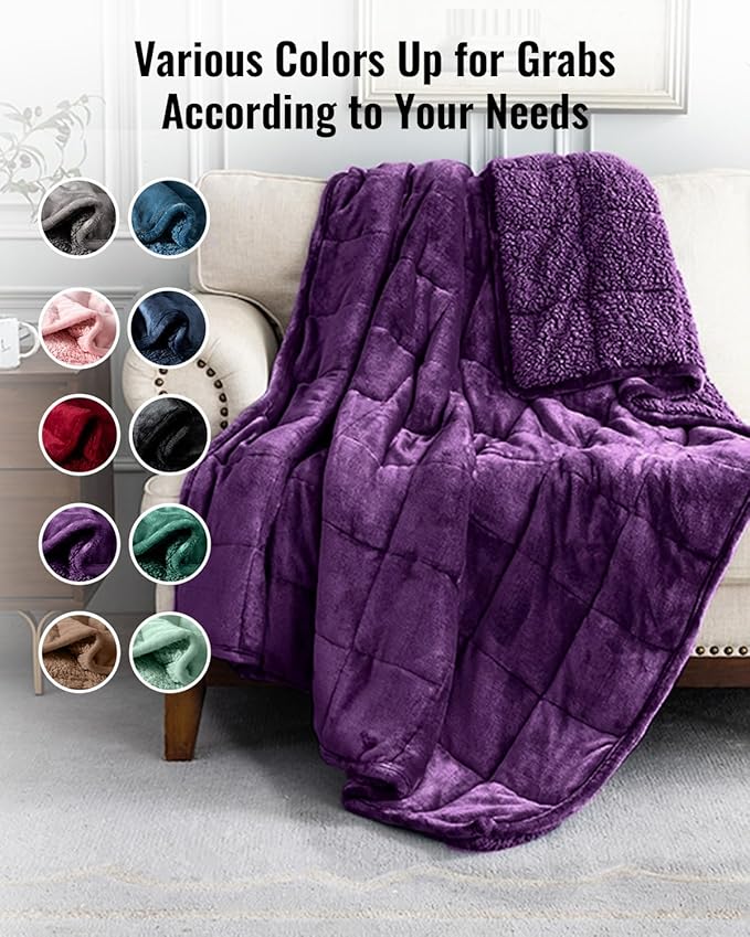 Uttermara Weighted Blanket King Size 15lbs 80x87 Inches, Sherpa Weighted Blankets for Adult, Soft Warm Sherpa & Cozy Fleece, Heavy Blanket for Calming and Sleep, Purple